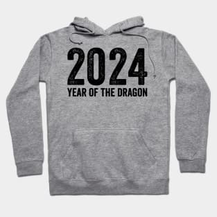 Chinese Lunar Year Of The Dragon 2024 - Text Style Black Font Hoodie